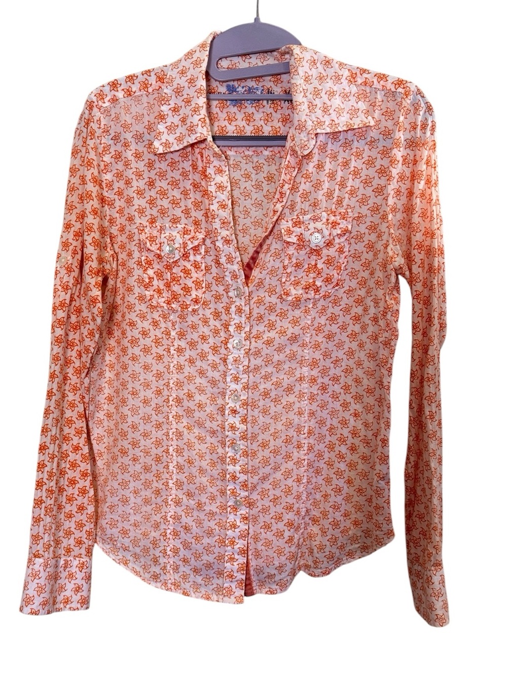 Crème Fraiche Melissa Luxury Resort Cotton Boho Floral Button-Up Shirt sz XS